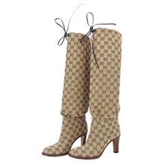 Gucci Lisa Monogram Slouch Knee High Heeled Pull On Boots 35.5