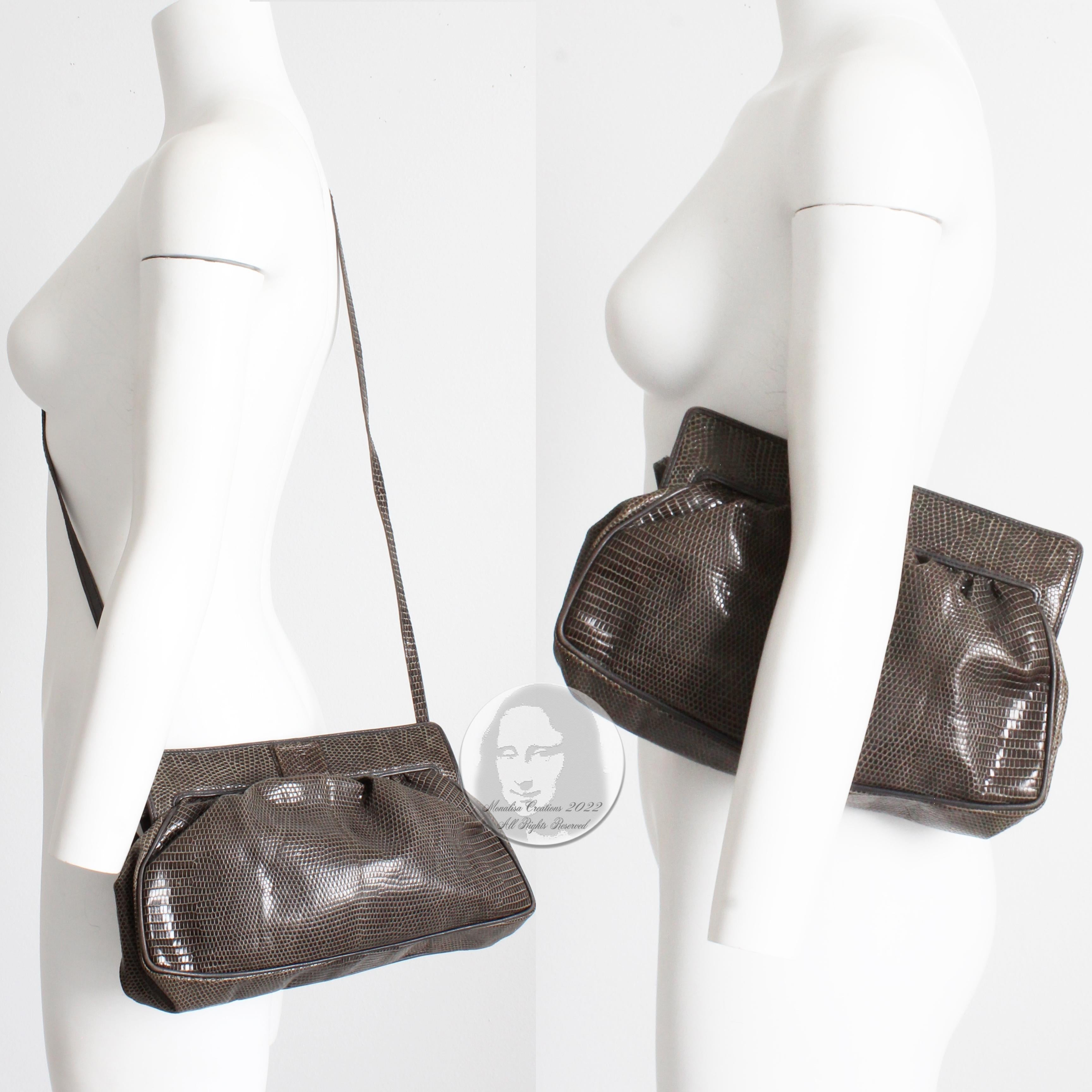 Gray Gucci Lizard Skin Bag Exotic Reptile Clutch Shoulder Crossbody Bag Vintage Rare 