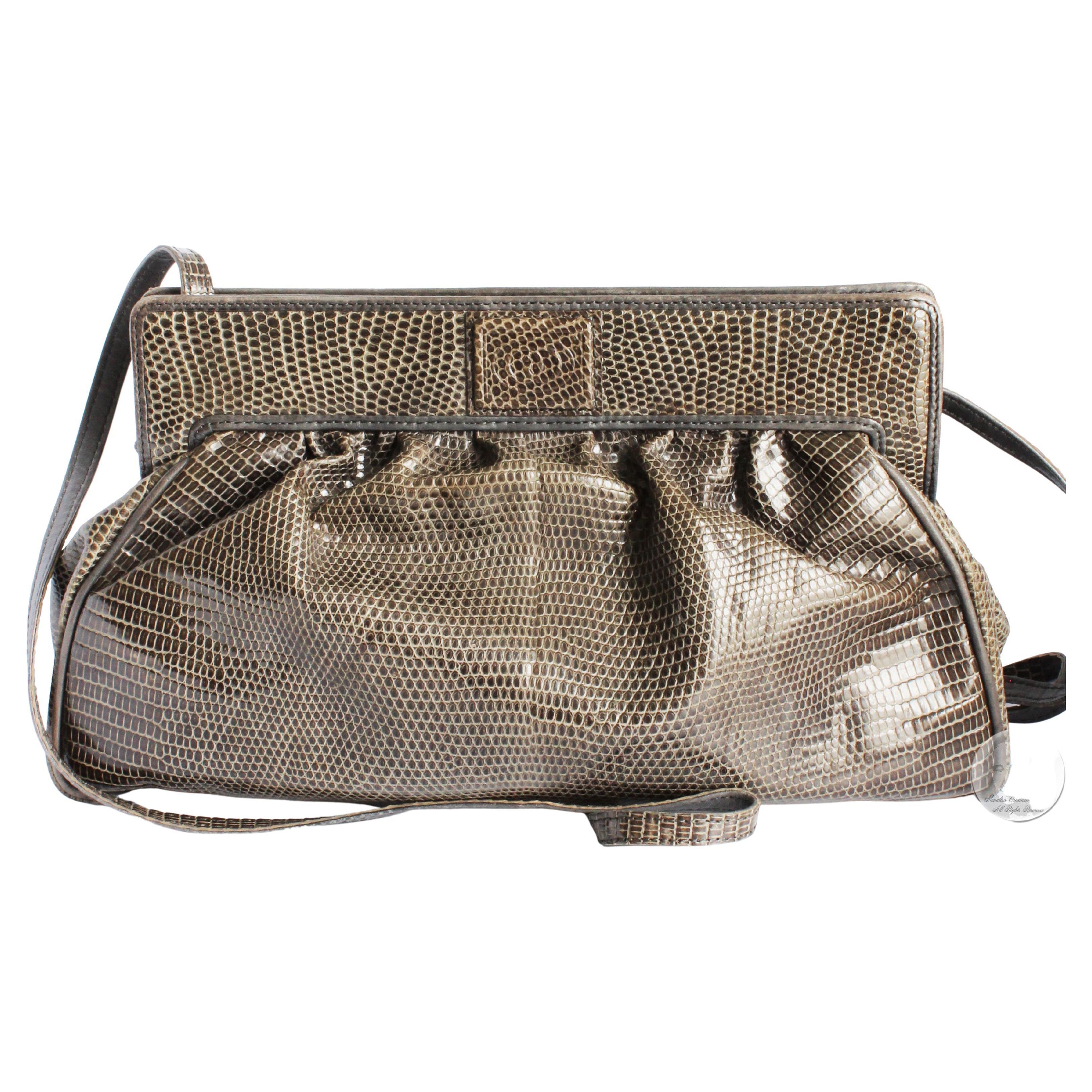 Gucci Lizard Skin Bag Exotic Reptile Clutch Shoulder Crossbody Bag Vintage Rare