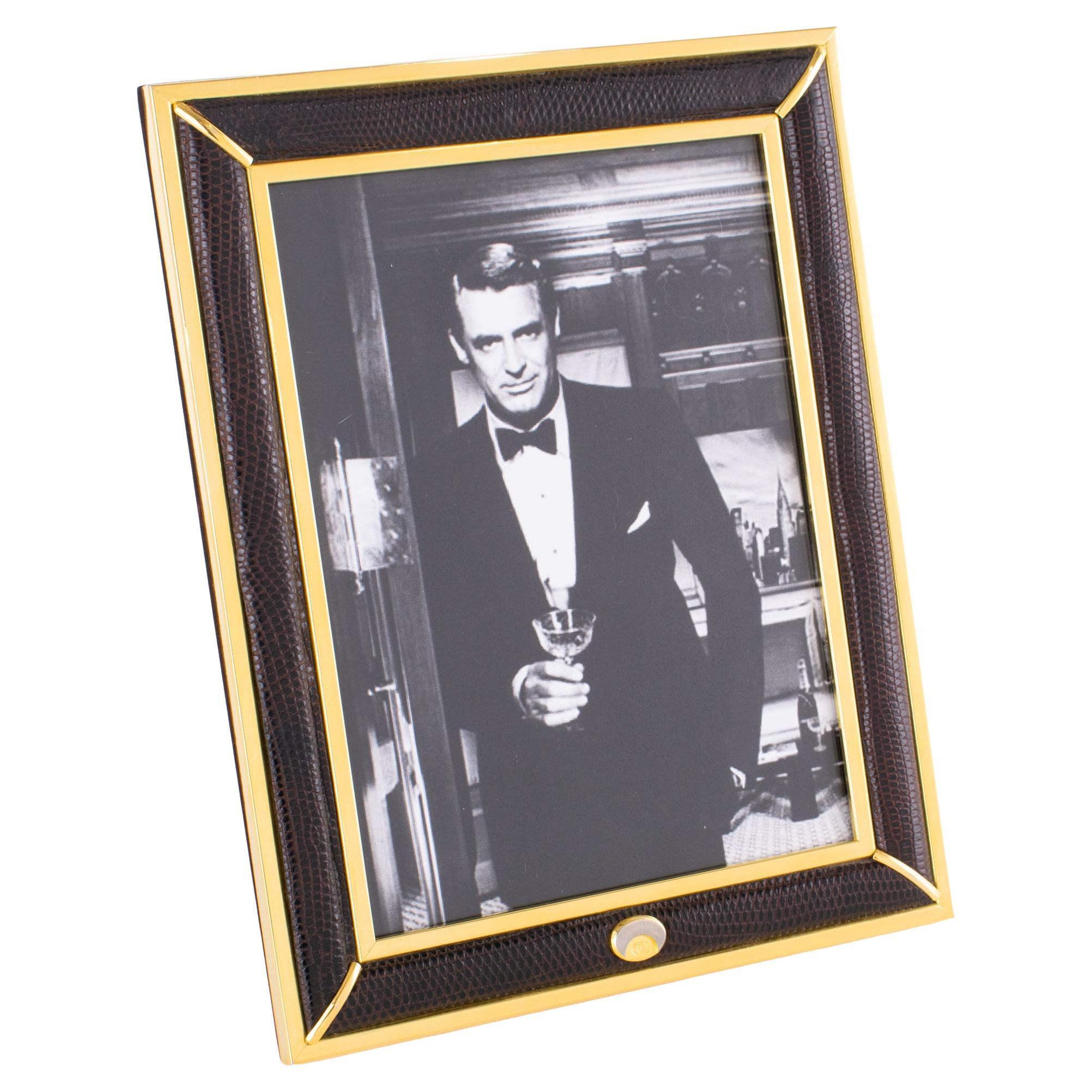 Gucci Lizard Skin Leather and Gilded Brass Picture Frame, Italy circa 1970