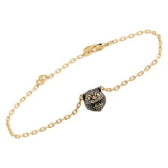 Gucci LMDM 18 Karat Yellow Gold Diamond and Jade Feline Motif Charm Bracelet