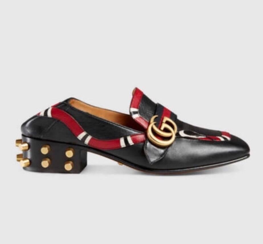 Black  Gucci loafers in black leather with snake, 2017  For Sale