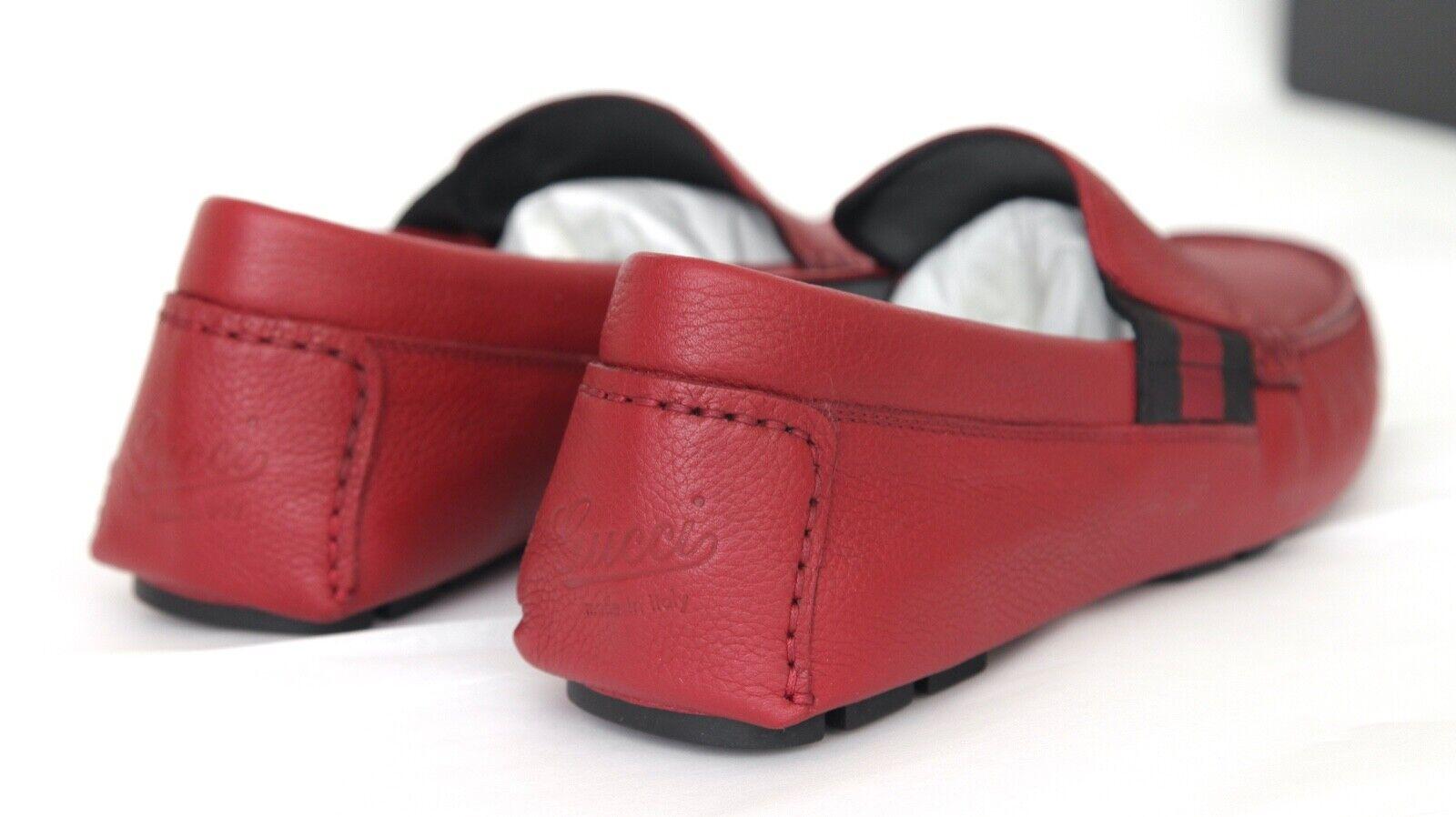GUCCI Loafers Herren Schuhe 7,5 aus rotem Leder Loafer Moccasin Web Flats aus Leder mit Box im Angebot 6