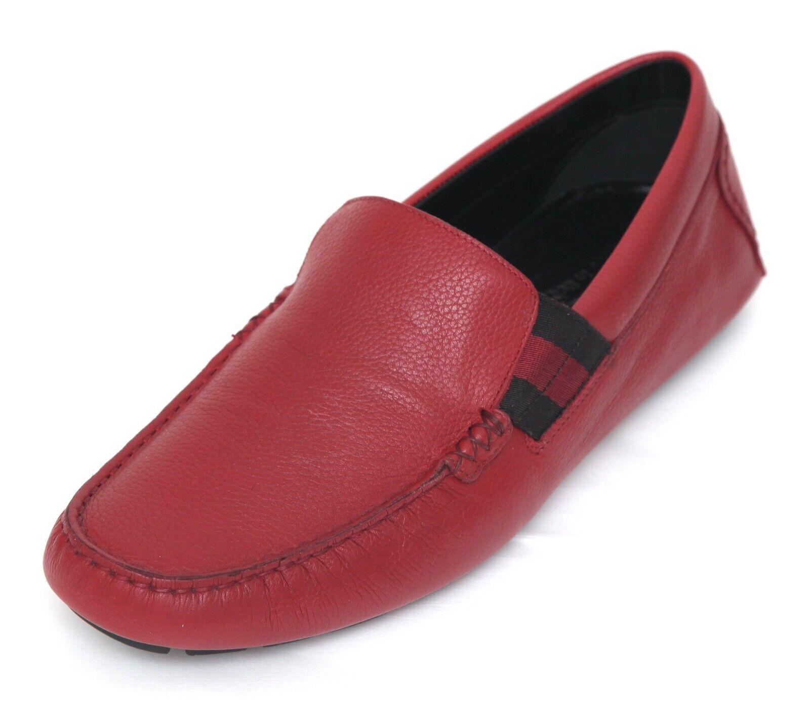 GUCCI Loafers Herren Schuhe 7,5 aus rotem Leder Loafer Moccasin Web Flats aus Leder mit Box (Braun) im Angebot