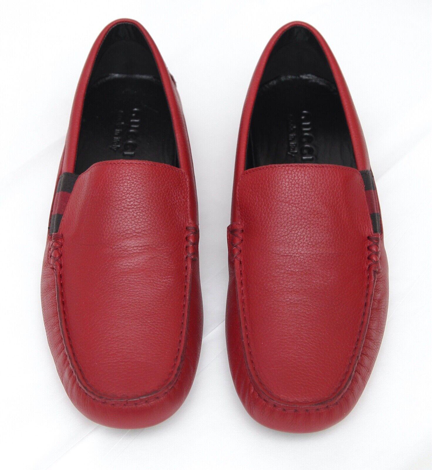 GUCCI Loafers Herren Schuhe 7,5 aus rotem Leder Loafer Moccasin Web Flats aus Leder mit Box im Zustand „Hervorragend“ im Angebot in Hollywood, FL