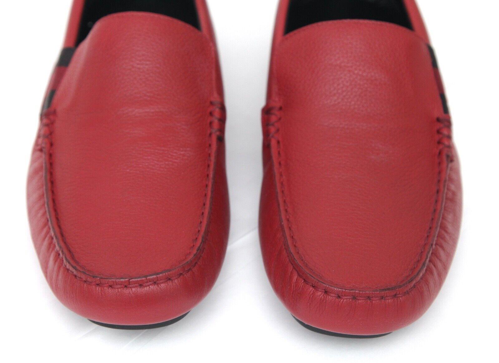 GUCCI Loafers Herren Schuhe 7,5 aus rotem Leder Loafer Moccasin Web Flats aus Leder mit Box im Angebot 1