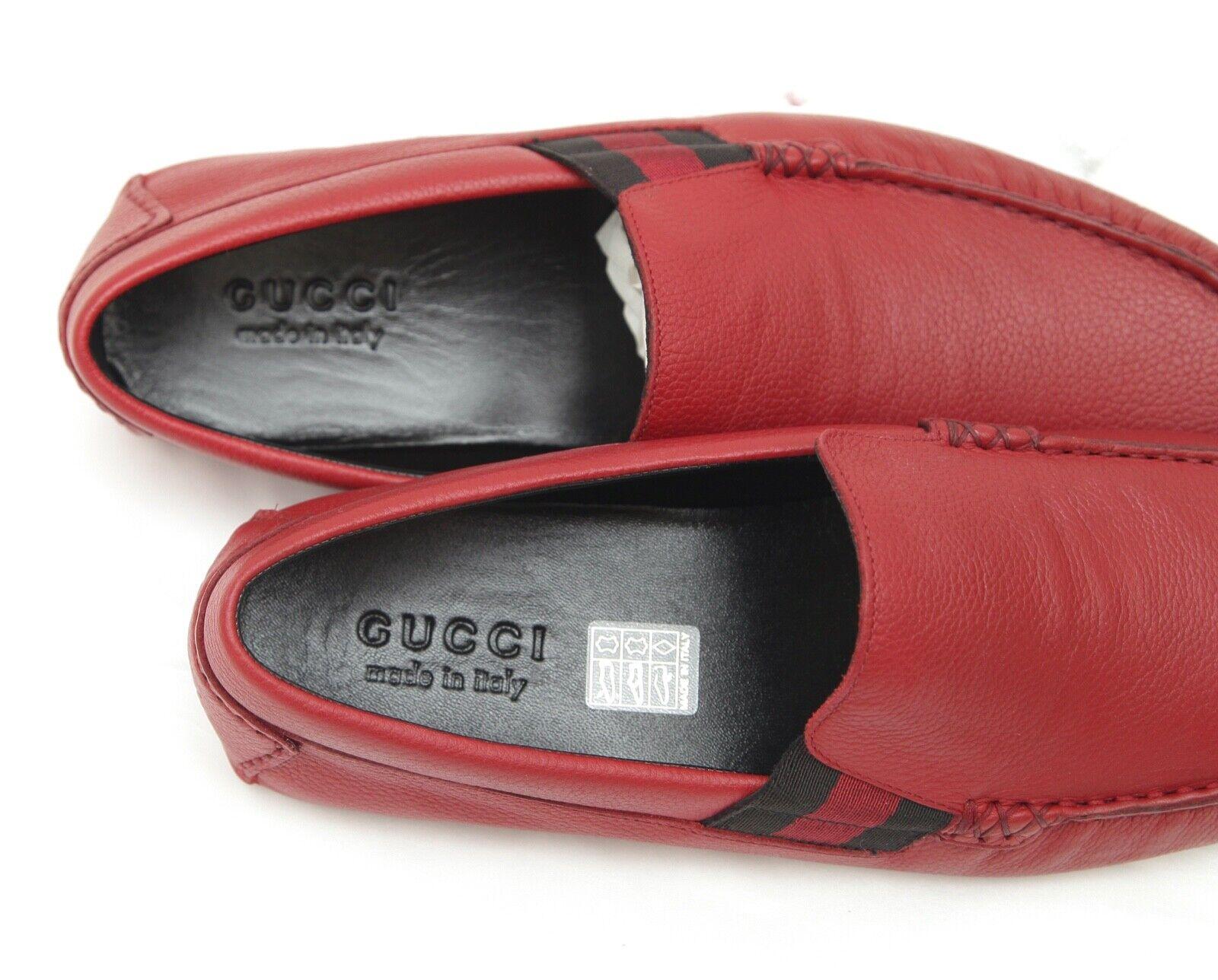 GUCCI Loafers Herren Schuhe 7,5 aus rotem Leder Loafer Moccasin Web Flats aus Leder mit Box im Angebot 2