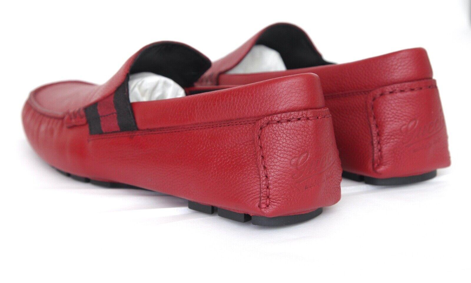 GUCCI Loafers Herren Schuhe 7,5 aus rotem Leder Loafer Moccasin Web Flats aus Leder mit Box im Angebot 5