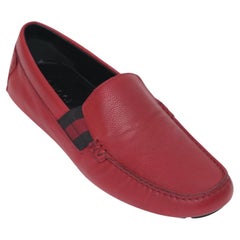 GUCCI Loafers Herren Schuhe 7,5 aus rotem Leder Loafer Moccasin Web Flats aus Leder mit Box