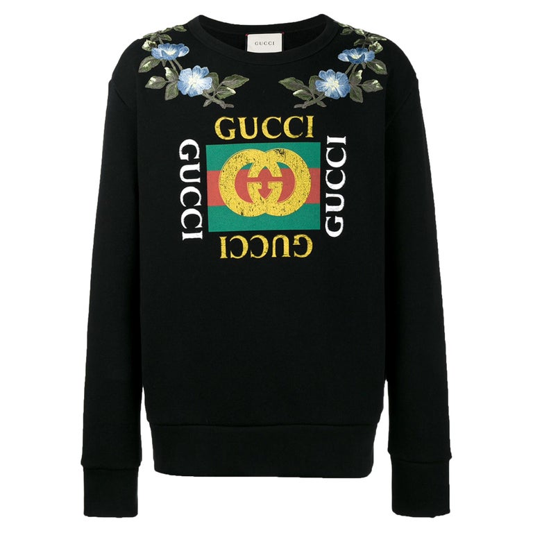 Gucci Logo and Flowers Cotton Sweatshirt at 1stDibs