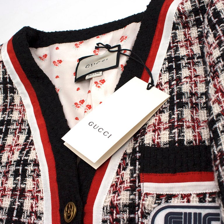 Gucci logo-applique tweed jacket US 8 For Sale at 1stDibs