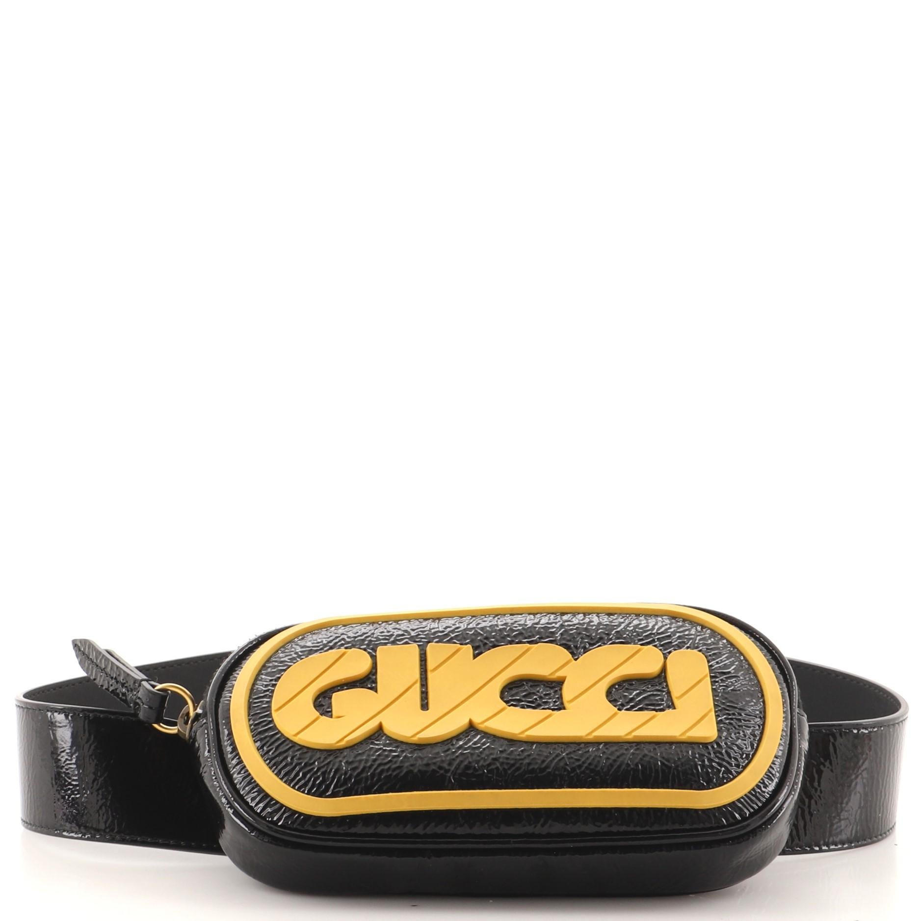 Gucci Logo Belt Bag Patent with Rubber In Good Condition In NY, NY