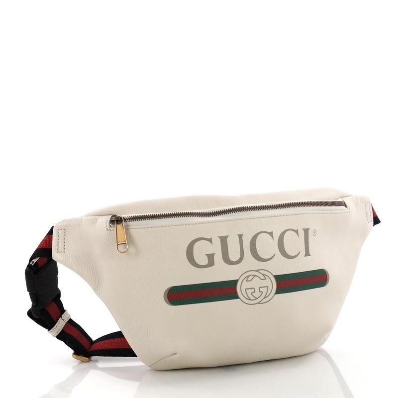 Beige Gucci Logo Belt Bag Printed Leather Small