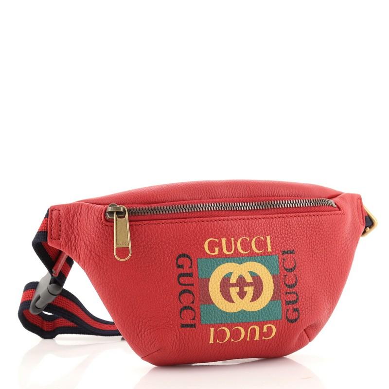 Red Gucci Logo Belt Bag Printed Leather Small