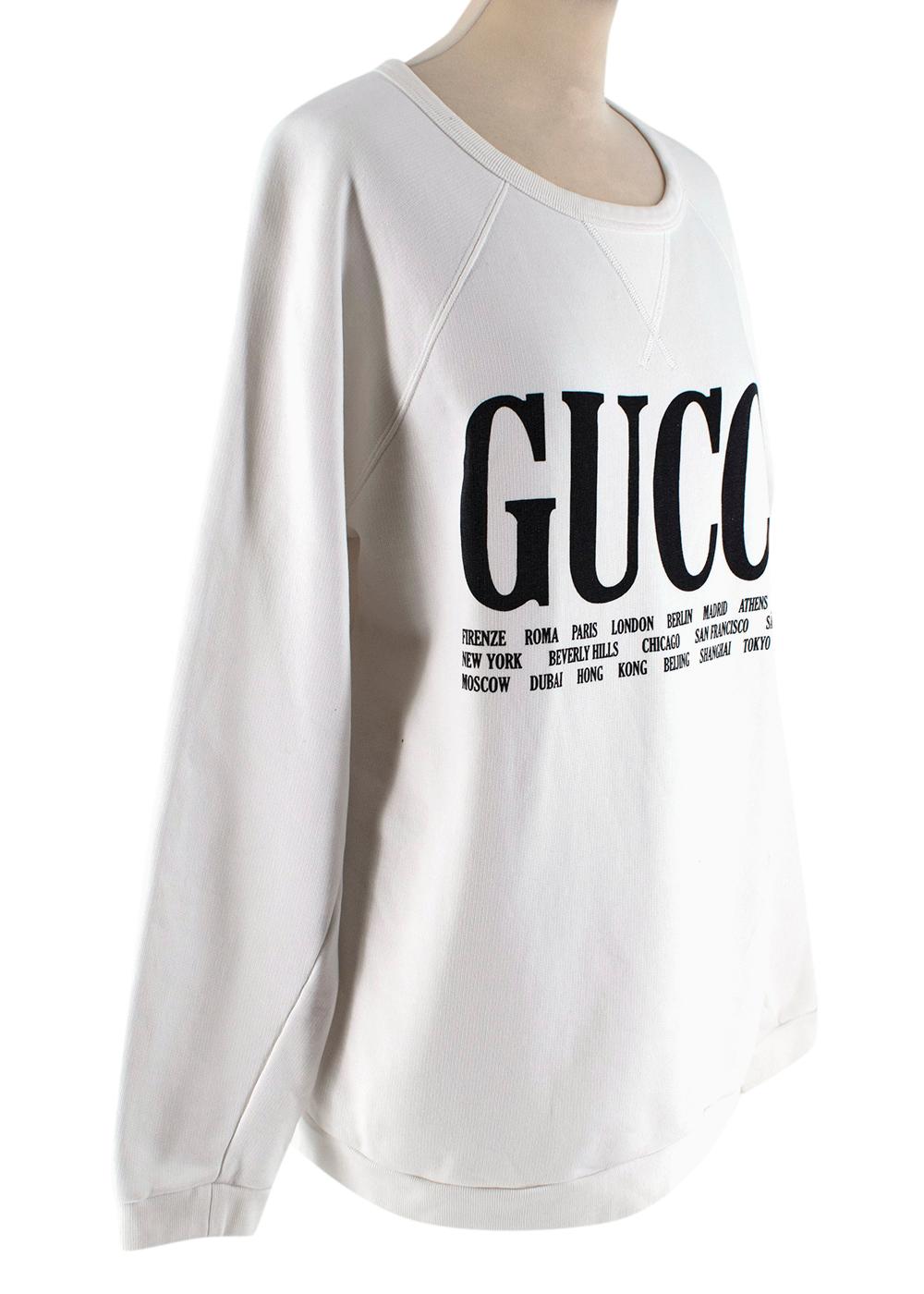 Gucci Cotton Cities Sweatshirt

- Gucci printed logo in large with list of cities 