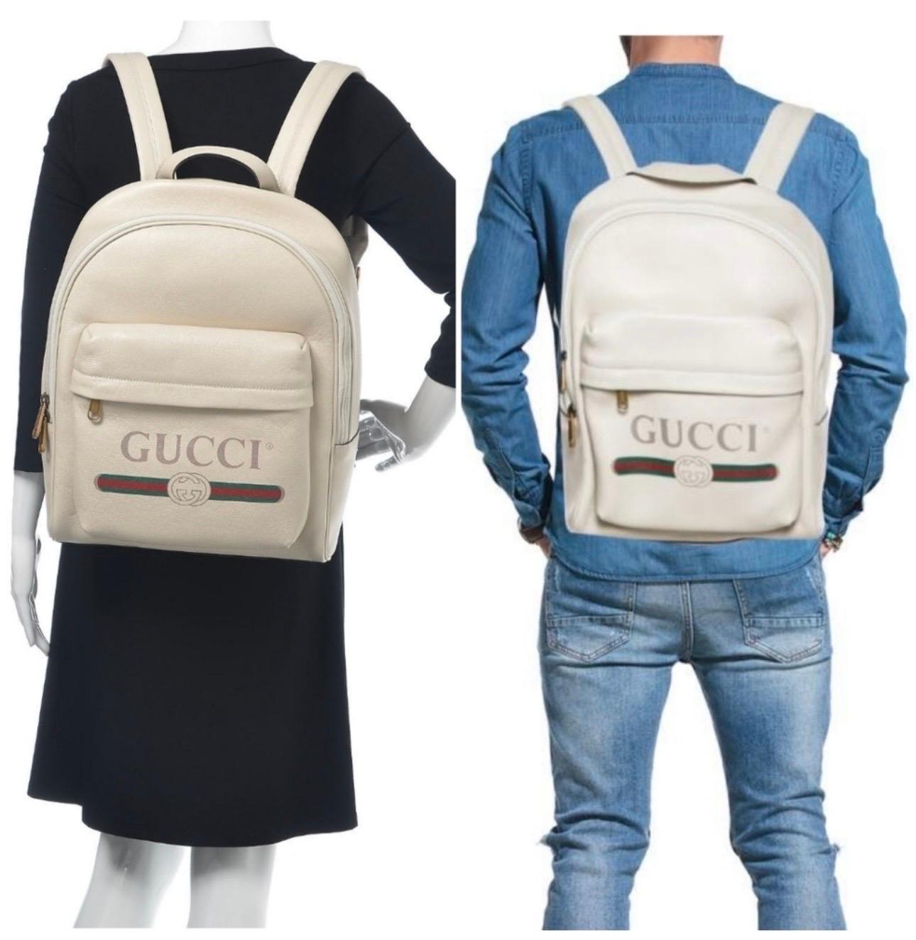Gucci Logo Cripto imprimé cuir ivoire 100 % authentique avec sa boîte ! Sac à dos unisexe en vente 12