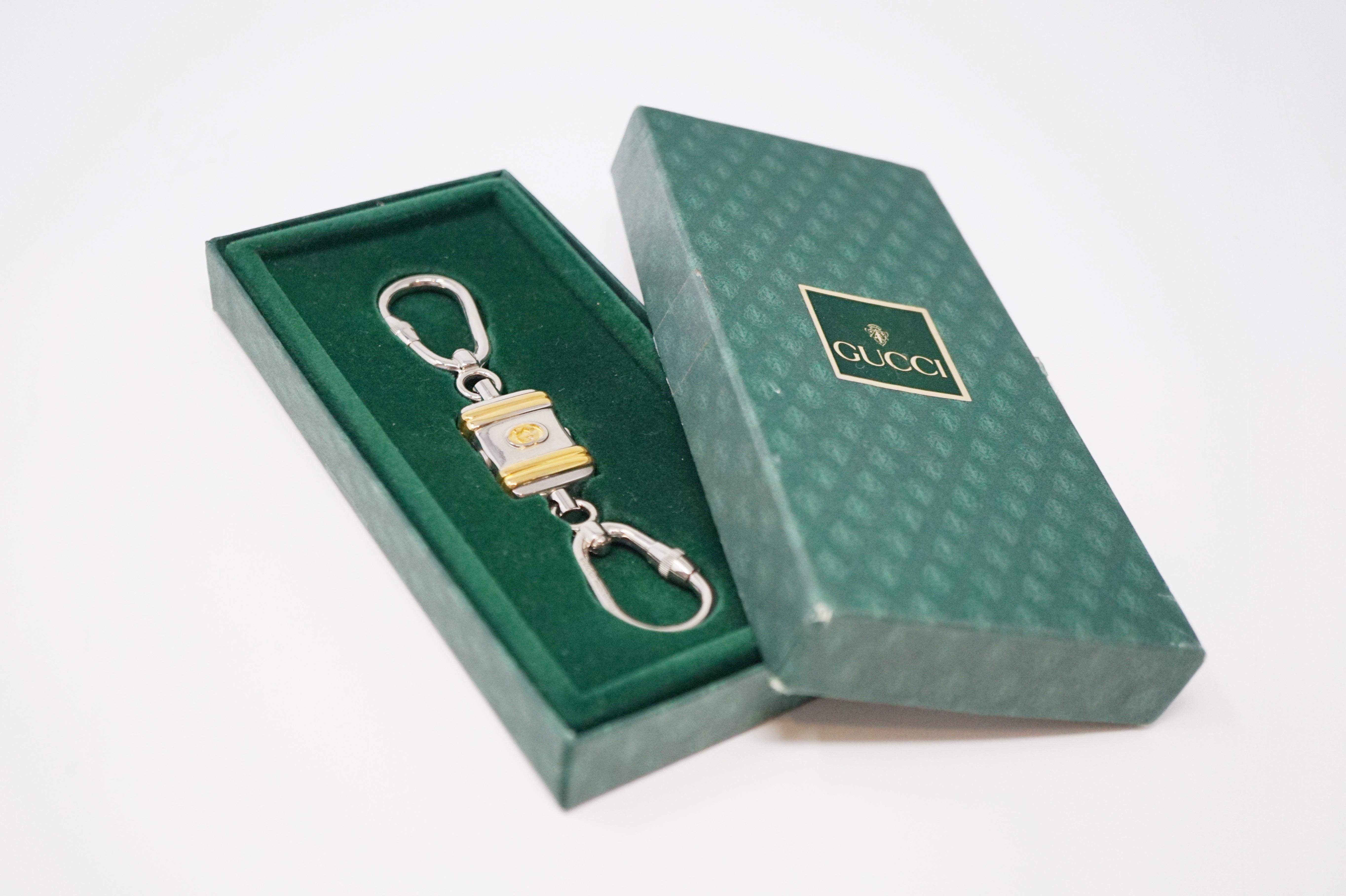 Gucci Logo Double Key Ring in Original Box, Made in Italy circa 1970, Signed 4