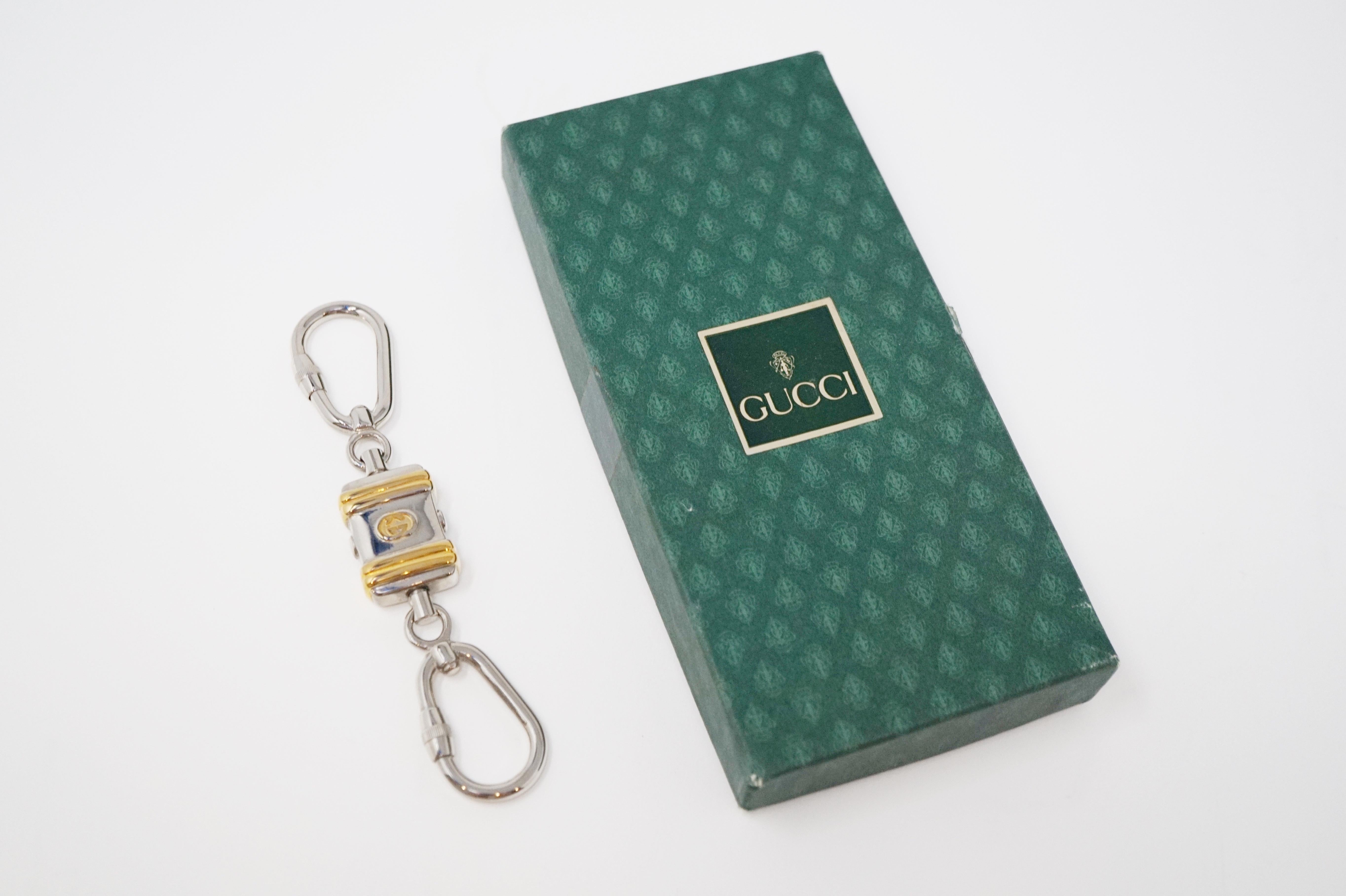 Gucci Logo Double Key Ring in Original Box, Made in Italy circa 1970, Signed 1