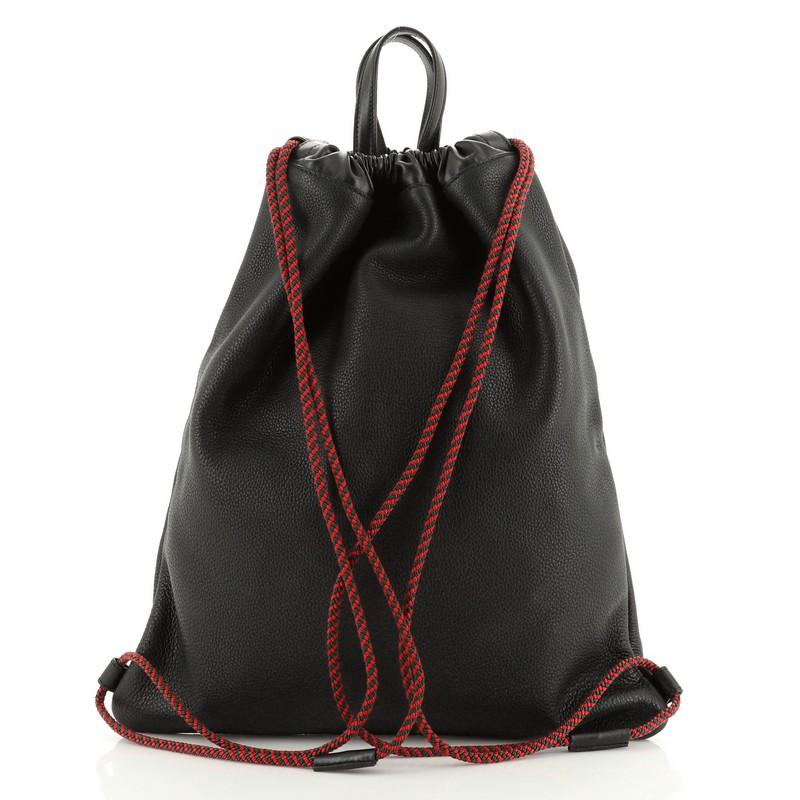 Black Gucci Logo Drawstring Backpack Printed Leather Large