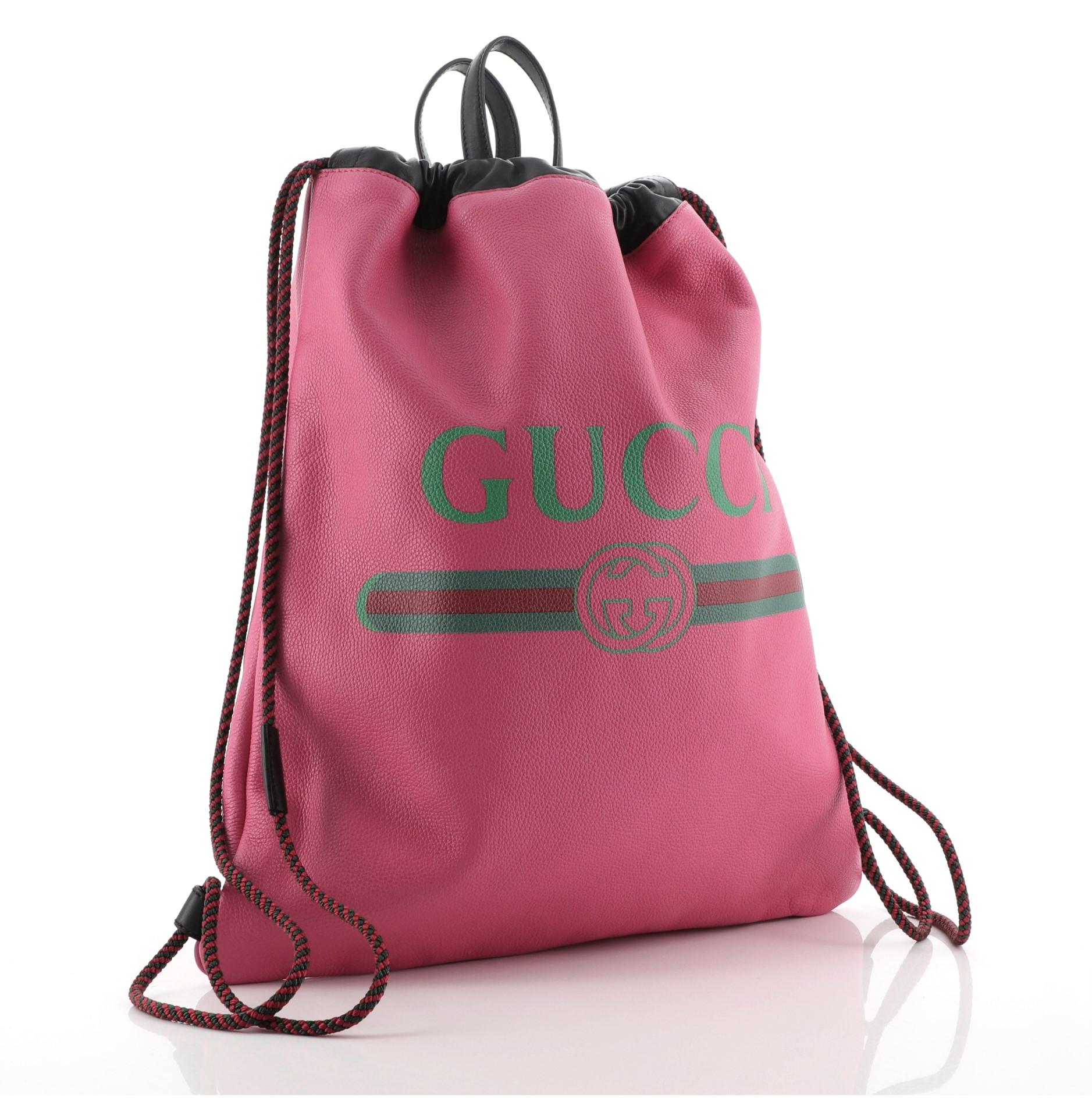 Pink Gucci Logo Drawstring Backpack Printed Leather Large