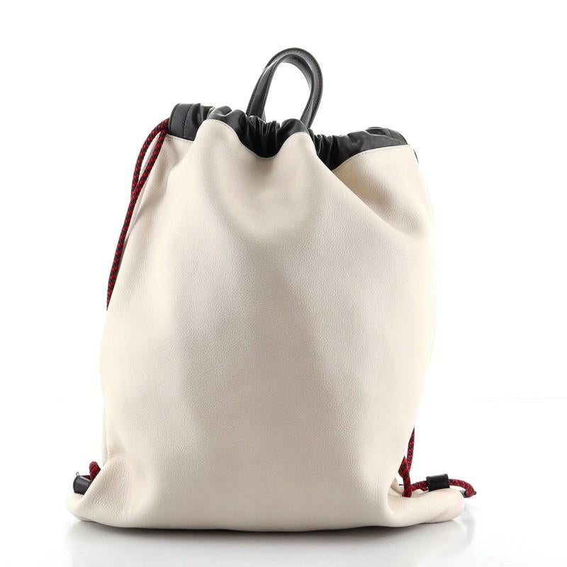 Gray Gucci Logo Drawstring Backpack Printed Leather Large