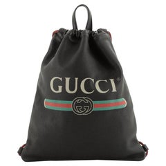 Gucci Logo Drawstring Backpack Printed Leather Large