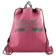 Gucci Logo Drawstring Backpack Printed Leather Large