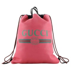 Gucci Logo Drawstring Backpack Printed Leather Large