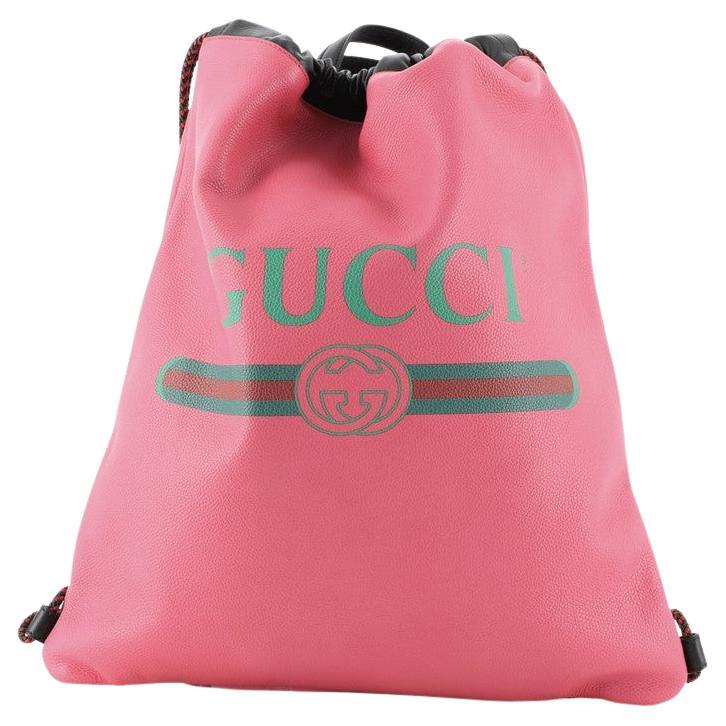 Gucci Logo Drawstring Backpack Printed Leather Medium at 1stDibs