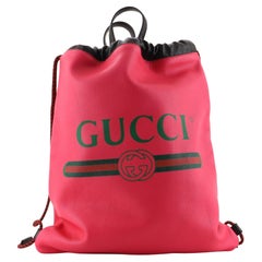 Gucci Logo Drawstring Backpack Printed Leather Large