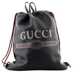 Gucci Logo Drawstring Backpack Printed Leather Large