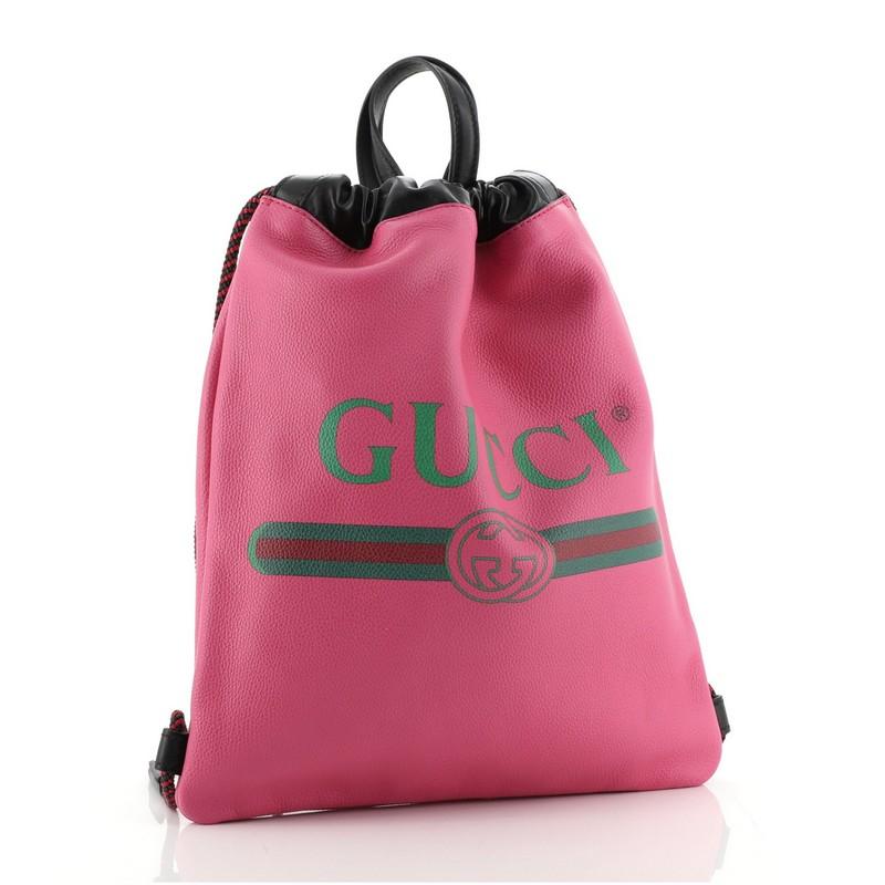 Pink Gucci Logo Drawstring Backpack Printed Leather Medium