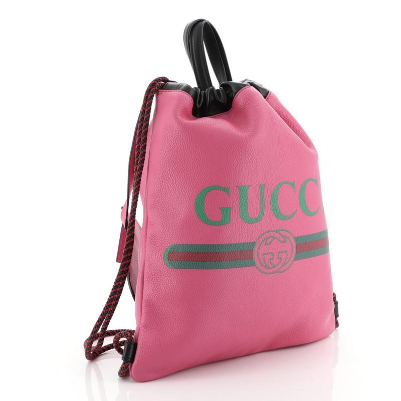 Pink Gucci Logo Drawstring Backpack Printed Leather Medium 