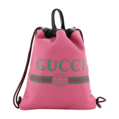 Gucci Logo Drawstring Backpack Printed Leather Medium