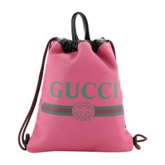 Gucci Logo Drawstring Backpack Printed Leather Medium 