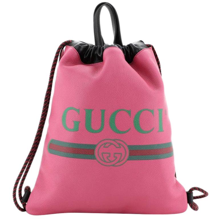 Gucci Logo Drawstring Backpack Printed Leather Medium 