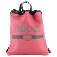Gucci Logo Drawstring Backpack Printed Leather Medium