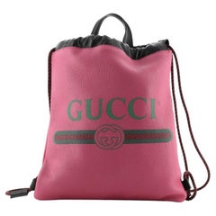 Gucci Logo Drawstring Backpack Printed Leather Medium