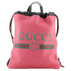 Gucci Logo Drawstring Backpack Printed Leather Medium
