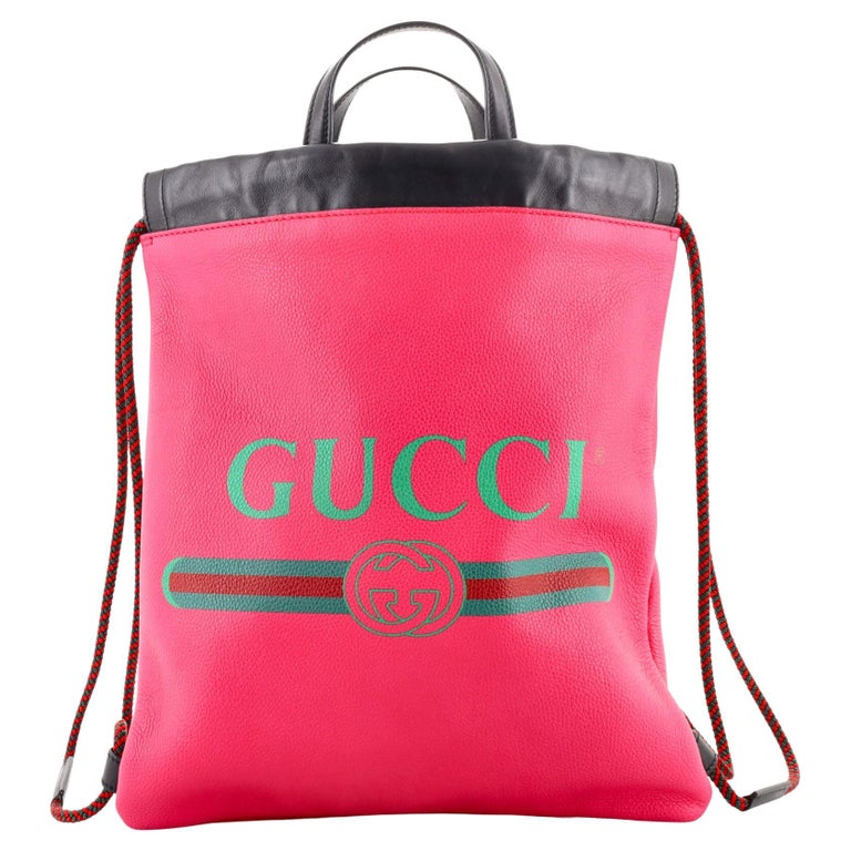 Gucci Logo Drawstring Backpack Printed Leather Medium For Sale at 1stDibs