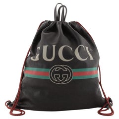 Gucci Logo Drawstring Backpack Printed Leather XL