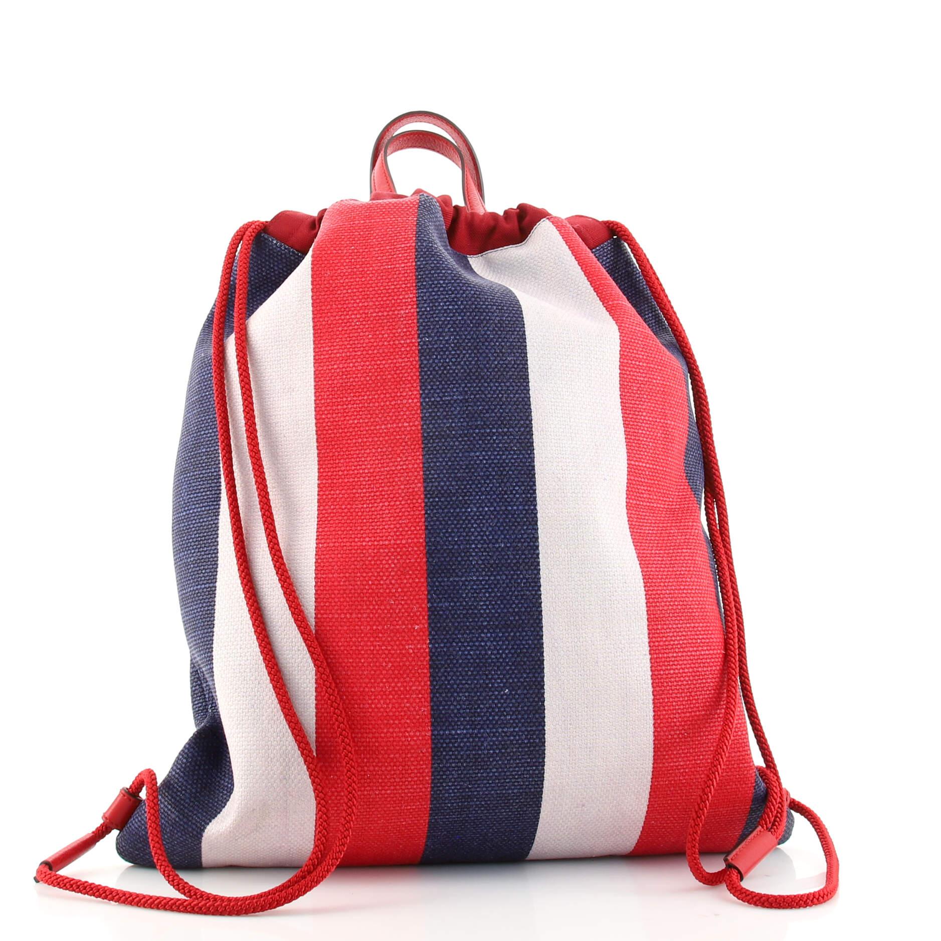 Pink Gucci Logo Drawstring Backpack Striped Canvas Large