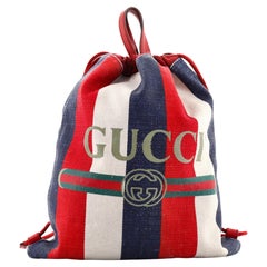 Gucci Logo Drawstring Backpack Striped Canvas Large