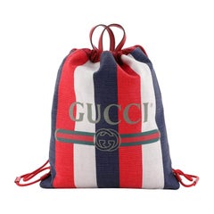 Gucci Logo Drawstring Backpack Striped Raffia Large 