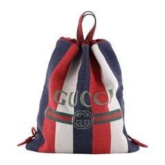 Gucci Logo Drawstring Backpack Striped Raffia Large 