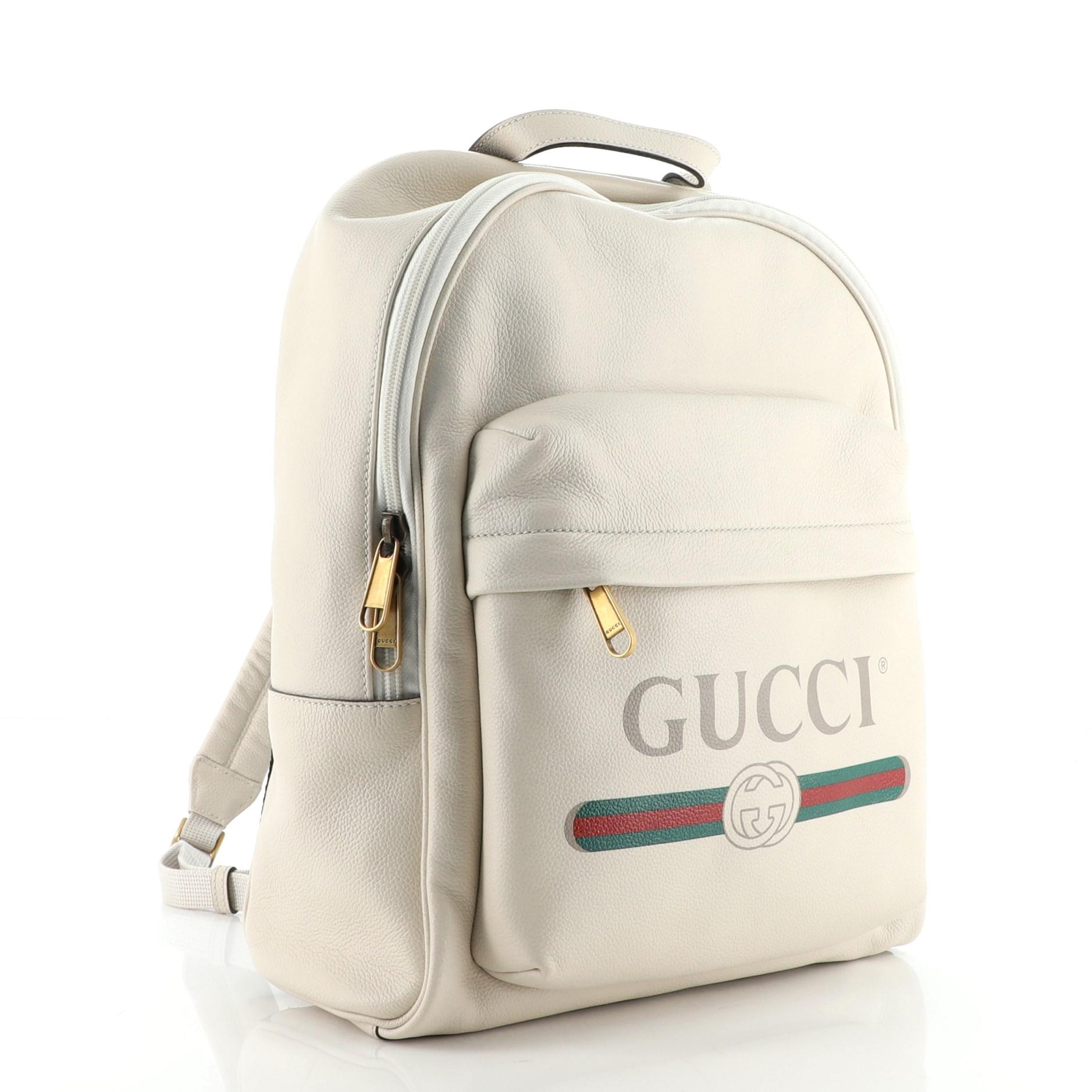 Gucci Logo Front Tasche Rucksack bedrucktes Leder (Beige)