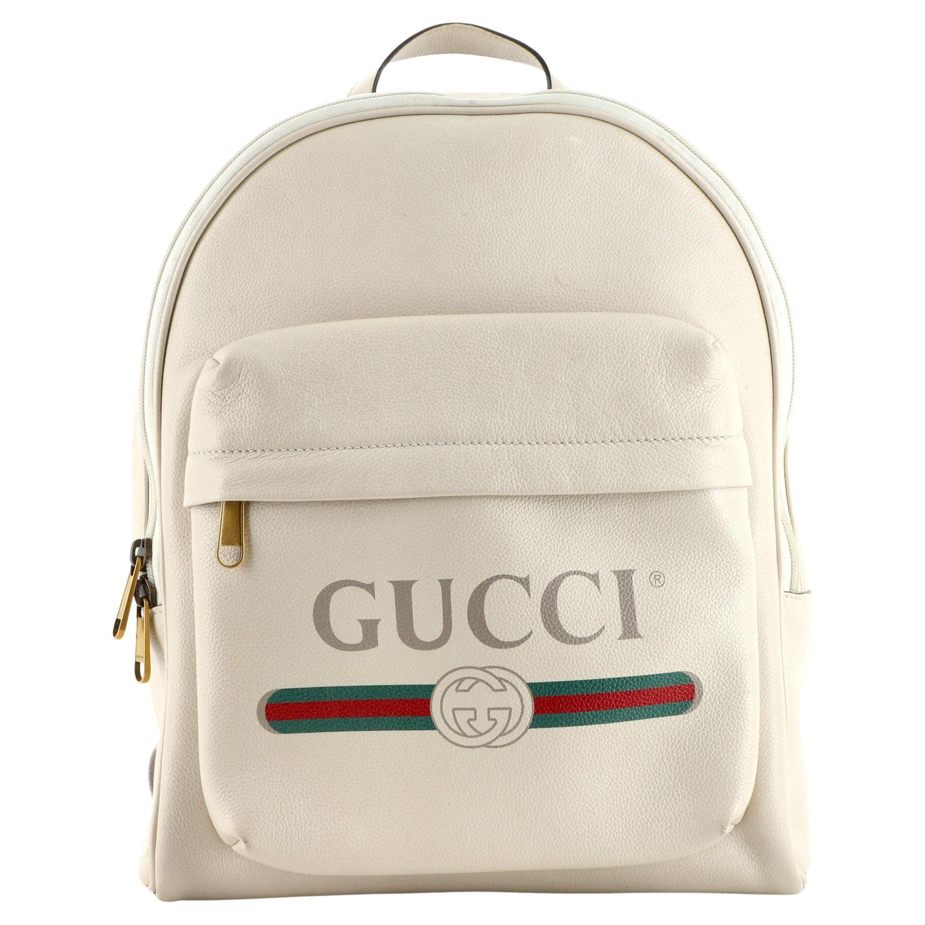 Gucci Logo Front Pocket Backpack Printed Leather For Sale at 1stDibs