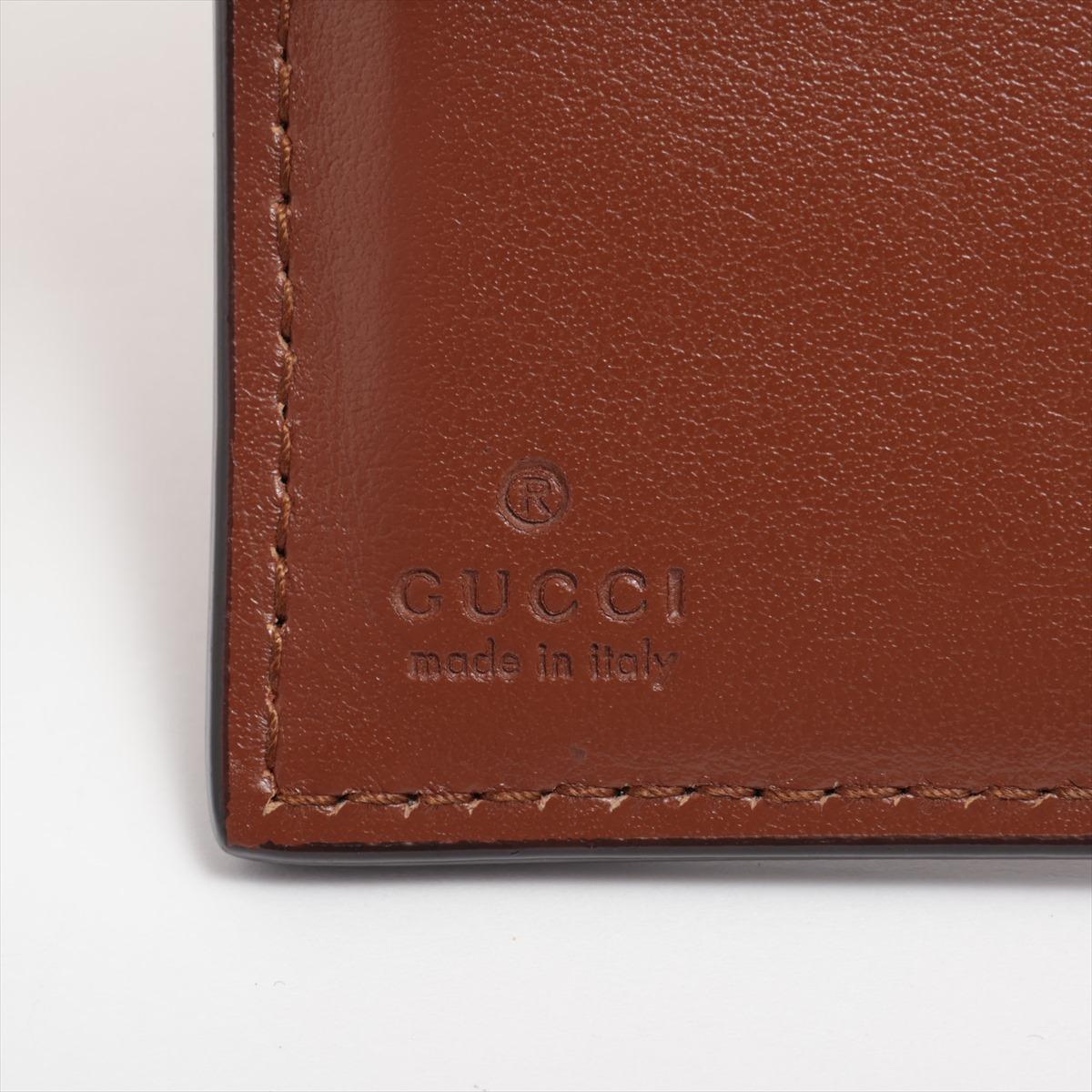 Gucci Logo Leather Bi fold Compact Wallet Brown 4