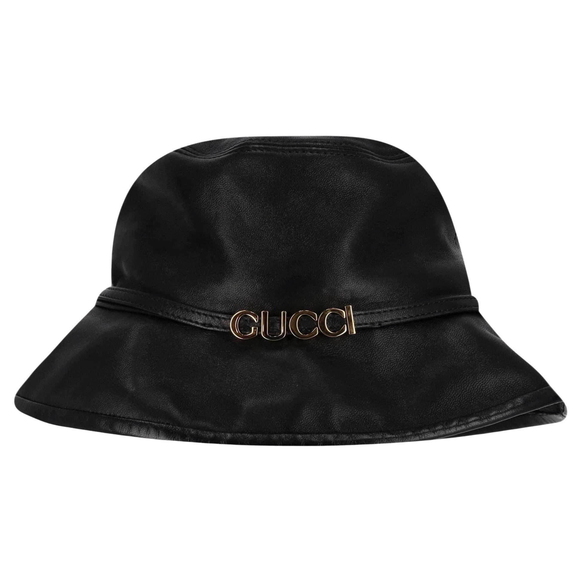 Gucci Logo-Eimerhut aus Leder im Angebot