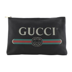 Gucci Logo Portfolio Clutch Printed Leather Large